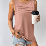 Nadorine Tank Top Blouses Scooped Neck Pleated Front Shirts