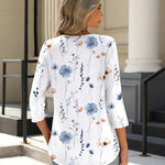 Nadorine 3/4 Length Sleeve Tops Loose Fit Shirts Pleated Tunics