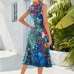 Nadorine Floral Beach Sundress Casual A-Line Midi Tank Dresses