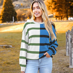 Nadorine Striped Oversized Sweater Color Block Loose Pullover Top