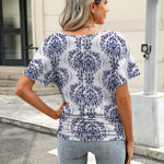 Nadorine Women's Short Sleeve V Neck Blouse Ruched Casual Tunic Tops