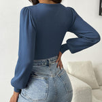 Nadorine Women Long Puff Sleeve Sweater Slim Fit Ribbed Knit Bodysuit