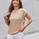 Nadorine Sleeveless Cape Sleeve Knit Ribbed Tank Tops
