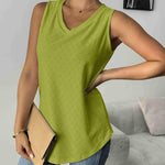 Nadorine Women Eyelet Tank Tops Sleeveless Shirts V Neck Cute Top