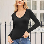 Nadorine 2 Pack Women's Long Sleeve V Neck Slim Fit T Shirts
