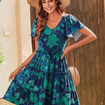 Nadorine Summer Tiered Mini Dress with Pockets Ruffle Sleeve Dress