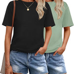 Nadorine 2 Pack Women Tshirts Short Sleeve Crew Neck Tops