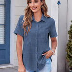 Nadorine Button Down Shirt Bust Pocket Short Sleeve Blouses
