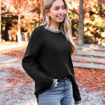 Nadorine Crewneck Pullover Long Sleeve Knit Side Slit Sweater