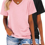 Nadorine 2 Pack Short Sleeve Shirts Casual Soft V Neck Basic Tee