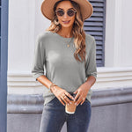 Nadorine Loose Short Sleeve Tunic Tops Crochet Knit Pullover Sweater