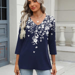 Nadorine 3/4 Length Sleeve Womens Tops Casual V Neck Shirts Soft Basic Tees Business Work Blouses