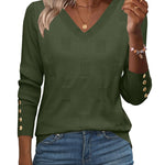 Nadorine Casual Ribbed Knit V-Neck Sweater (US Only)