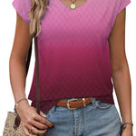Nadorine V Neck Eyelet T Shirts Cap Sleeve Tops