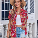 Nadorine Button Down Shirt Bust Pocket Short Sleeve Blouses