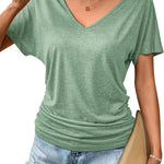 Nadorine Women's Short Sleeve Shirts V Neck Blouse