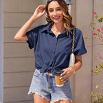 Nadorine Women's Cotton Button Down Shirts Short Sleeve Casual Shirts