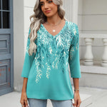 Nadorine 3/4 Length Sleeve Womens Tops Casual V Neck Shirts Soft Basic Tees Business Work Blouses