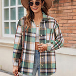 Nadorine Women Flannel Shacket Jacket Plaid Button Down Shirt