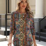 Nadorine 3/4 Length Sleeve Tops Loose Fit Shirts Pleated Tunics