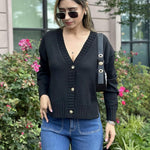 Nadorine Women's Short Cardigan Knitted V-Neck with Buttons
