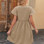Nadorine Button Down Flutter Sleeve Cotton Linen Dress with Pockets