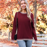 Nadorine Crewneck Pullover Long Sleeve Knit Side Slit Sweater