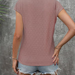 Nadorine V Neck Eyelet T Shirts Cap Sleeve Tops