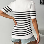 Nadorine Short Sleeve Sweaters Soft Casual V Neck Pullover Tops