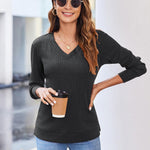 Nadorine Long Sleeve Shirts for Women V Neck Casual Sweaters