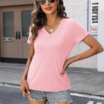 Nadorine Women Casual Soft V Neck Basic Tee Tops