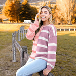 Nadorine Striped Oversized Sweater Color Block Loose Pullover Top