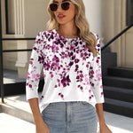 Nadorine 3/4 Length Sleeve Tops Loose Fit Shirts Pleated Tunics