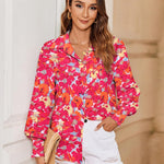 Nadorine Women's Button Down Shirts Loose Fit Striped Printed Lantern Blouses