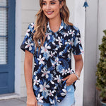 Nadorine Button Down Shirt Bust Pocket Short Sleeve Blouses