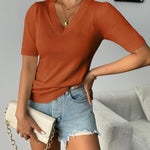 Nadorine Short Sleeve Sweaters Soft Casual V Neck Pullover Tops