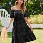 Zeagoo Womens Casual Dress Square Neck Puff Sleeve Boho Dress