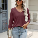 Nadorine 3/4 Length Sleeve Womens Tops Casual V Neck Shirts Soft Basic Tees Business Work Blouses
