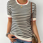 Zeagoo Womens Casual Short Sleeve Striped Sweater Shirt