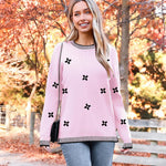 Nadorine Crewneck Pullover Long Sleeve Knit Side Slit Sweater