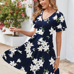 Zeagoo Womens Casual Swing Floral Ruffle Short Sleeve Sundresses