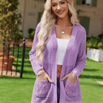 Nadorine Women 2024 Lightweight Crochet Cardigan Long Sleeve Open Front Knit Sweater Summer Kimono Cover Up with Pockets