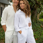Women 2 Piece Outfits Sets Linen Button Down Long Sleeve Shirts and Wide Leg Pants Sets - Nadorine (Us Only)
