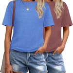 Nadorine 2 Pack Women Tshirts Short Sleeve Crew Neck Tops