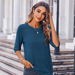 Nadorine Loose Short Sleeve Tunic Tops Crochet Knit Pullover Sweater