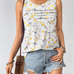 Nadorine Tank Top Blouses Scooped Neck Pleated Front Shirts