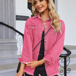 Nadorine Jean Jackets Ripped Stretchy Denim Jean Jacket