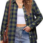 Nadorine Flannel Shirt Women Button Down Long Sleeve Plaid Shirts