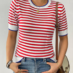 Zeagoo Womens Short Sleeve Sweaters Casual Striped Shirts