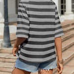 Nadorine Oversized Loose Fit Short Sleeve Striped Tops